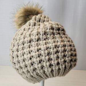 Tan Soft Beanie with Faux Fur Pom